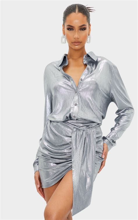 metallic fabric button up shirts|Amazon.com: Silver Metallic Button Up Shirt Women.